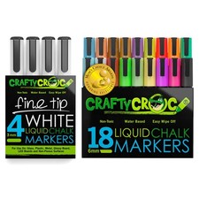Chalk Markers Bundle, 4 Pack White Fine Tips and 18 Pack Neon and Earth Color...