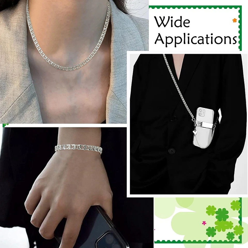 Cadenas de bordillo de 2,5 m de acero inoxidable sin soldar con carrete plateado para collar joyería Foto 2 de 4