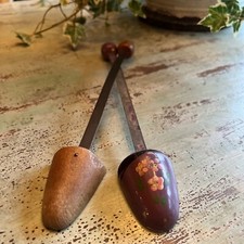 2 Vintage Shoe Tree Stretcher Shapers Wood Tips With Metal Spring Bands