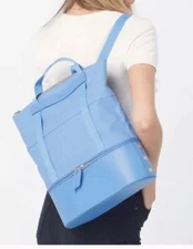 Hammitt Manhattan Beach Skylight Blue Canvas & Leather Zip Tote Bag