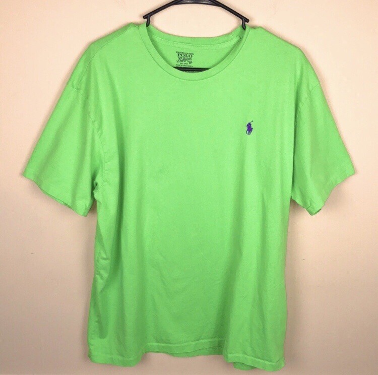 Polo Ralph Lauren uomo verde brillante con logo pony ricamato viola camicia L