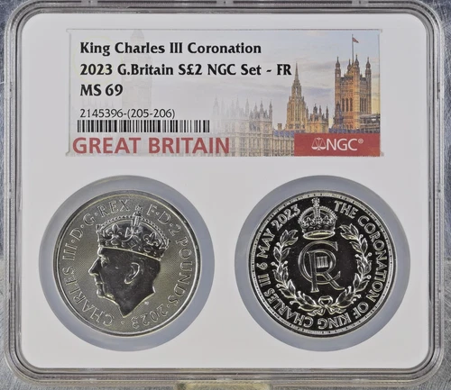 2023 Great Britain Charles III Coronation 2 Pound Set NGC MS 69