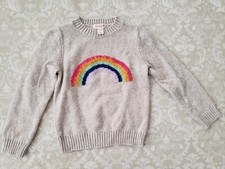 Cat  Jack XS 4-5 Girl Gray Pull Over Knit Sweater Fuzzy Rainbow