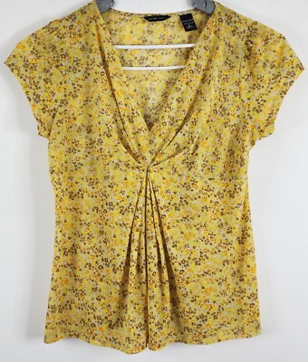 NY&C Womens Short Cap Sleeve Sheer Blouse Size XL Yellow & Brown