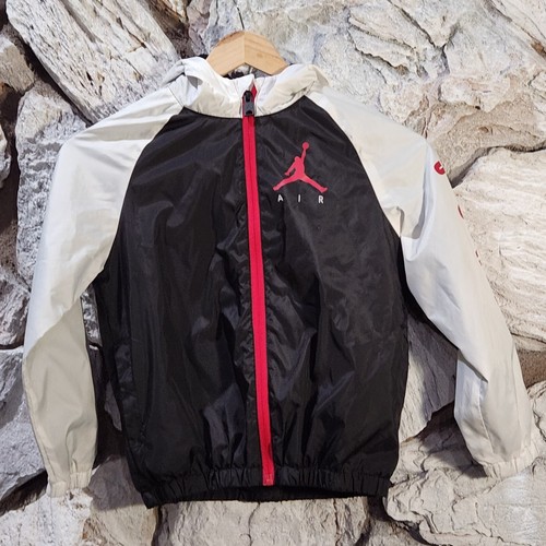 Nike Air Jordan Windbreaker Jacket Hood Long Sleeve Boys M 5-6 Red Black White - Picture 1 of 5