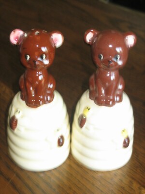 Vintage Set of Honey Baby Bear on Hive Salt & Pepper Shakers Ceramic Japan Bees