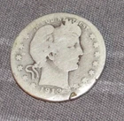 Silver 1913 d Denver Mint Barber Quarter, 1/4 dollar  WWI Era Poor Cond.,marks