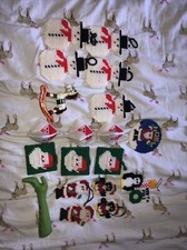 Vintage Needlepoint 19 Total Christmas Plastic Hand stitched Ornaments/Decor
