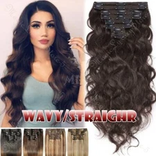 Body Wave Thick Clip In Remy Human Hair Extensions Full Head Double Weft 200G US
