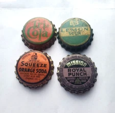 4 Soda Bottle Caps VB Lemon Mission Royal Punch Squeeze Orange Soda Tri Cola