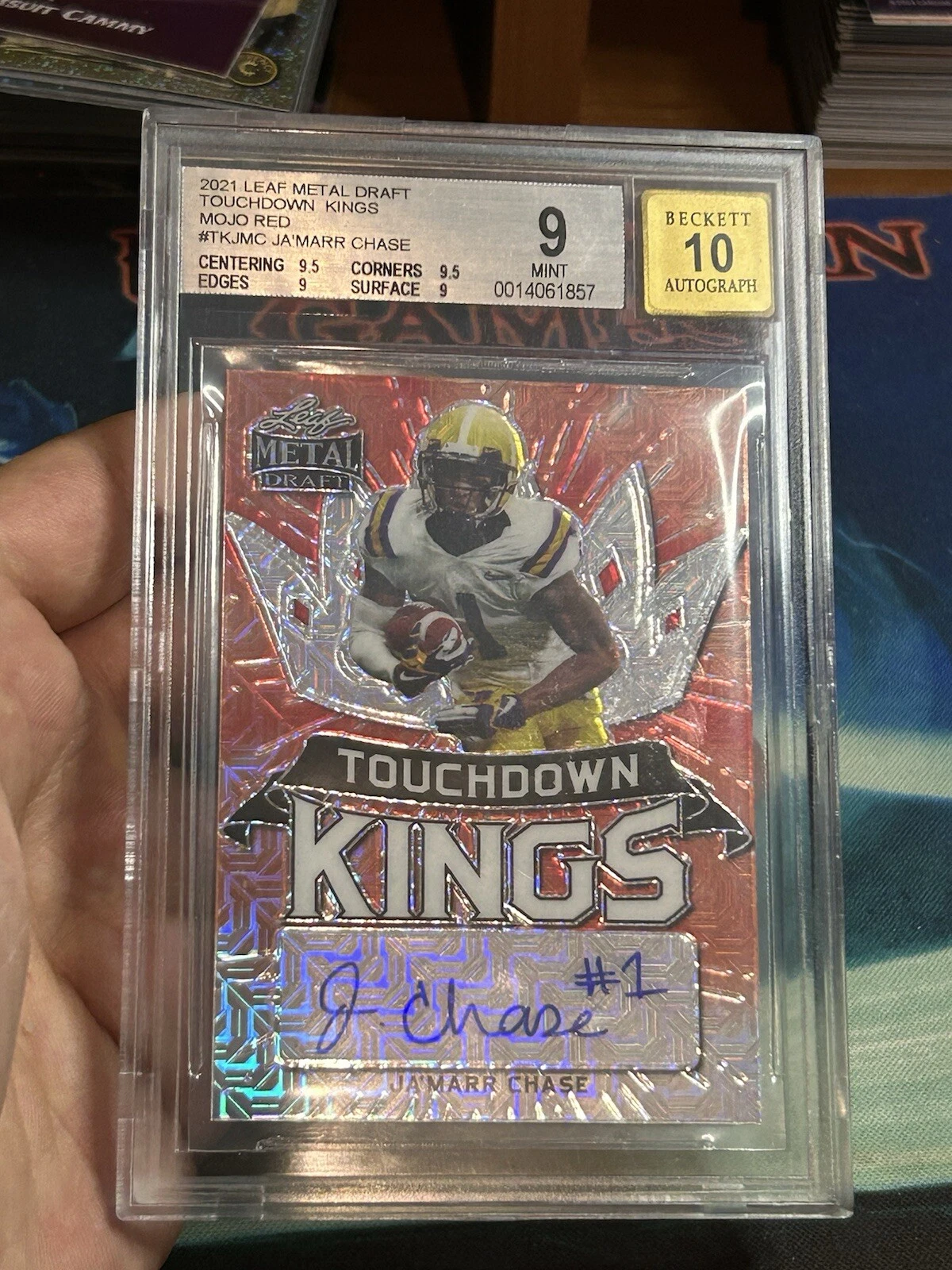 JaMarr Chase Leaf Metal Draft Touchdown Kings Autographs #TKJMC Silver Mojo