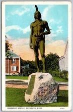 Plymouth Massachusetts 1927 Postcard Massasoit Statue Bournedale MA Cancel DPO