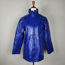 Tudor Court Jacket Womens Small Blue Leather Embroidered Quilted Patchwork