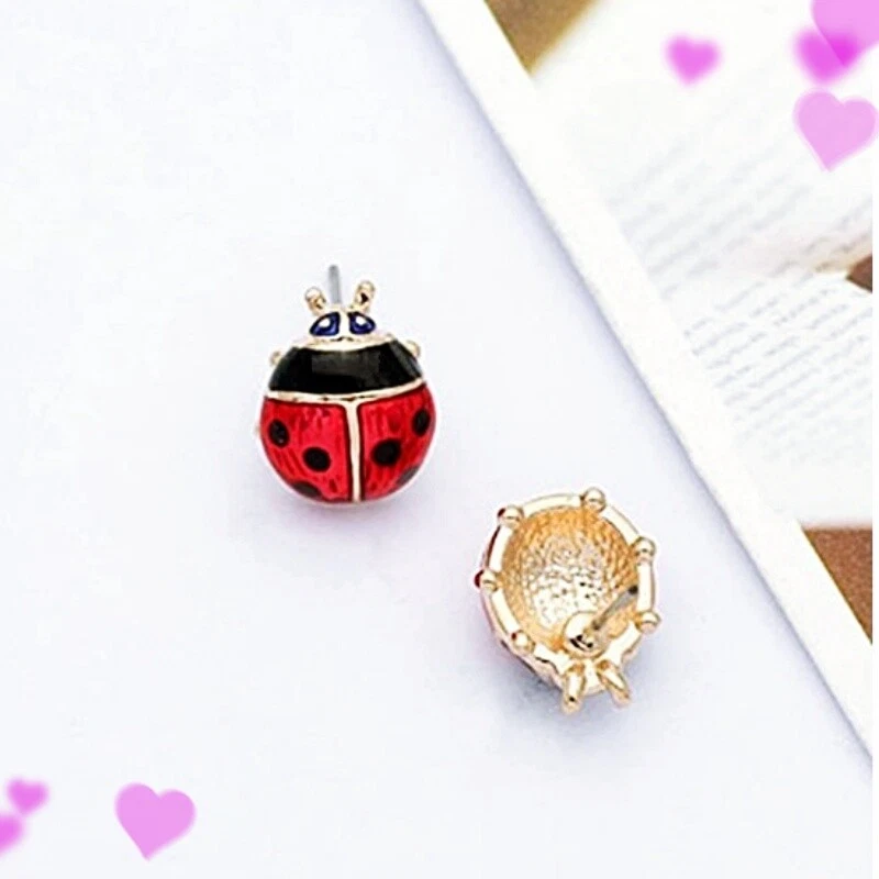 18K Rose Filled Simulate Agate Lovely ladybird Black & Red Stud Earrings - Image 4 of 4