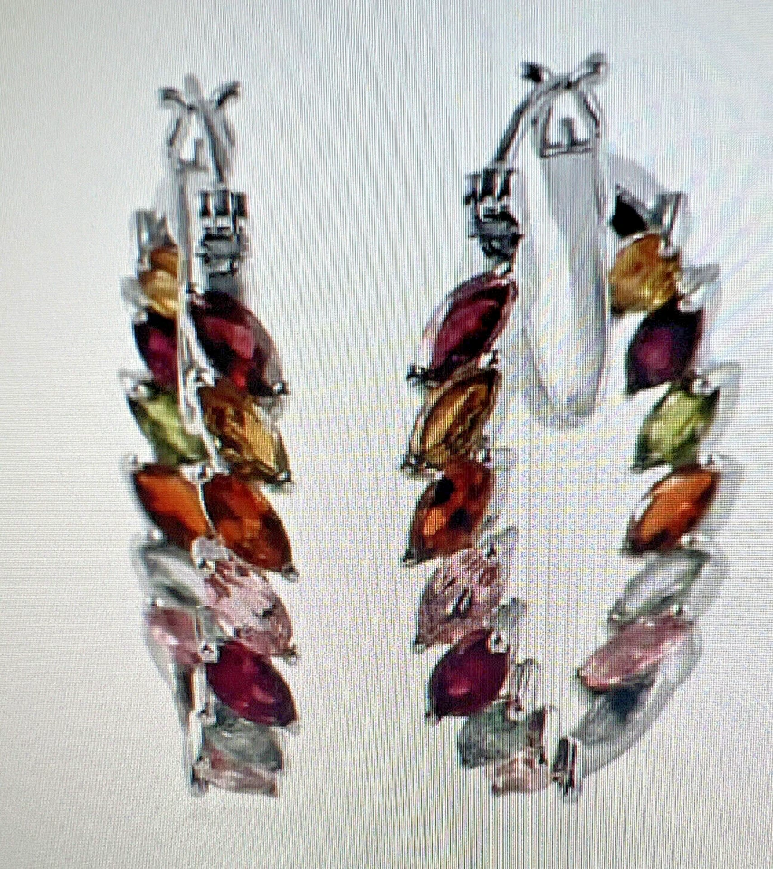 Aretes tipo argolla de turmalina NATURAL en platino sobre plata de ley 6,15 quilates Foto 2 de 4