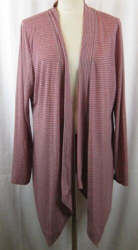 L.L. Bean Women's Open Front Cardigan Top Gray Red Stripe XL