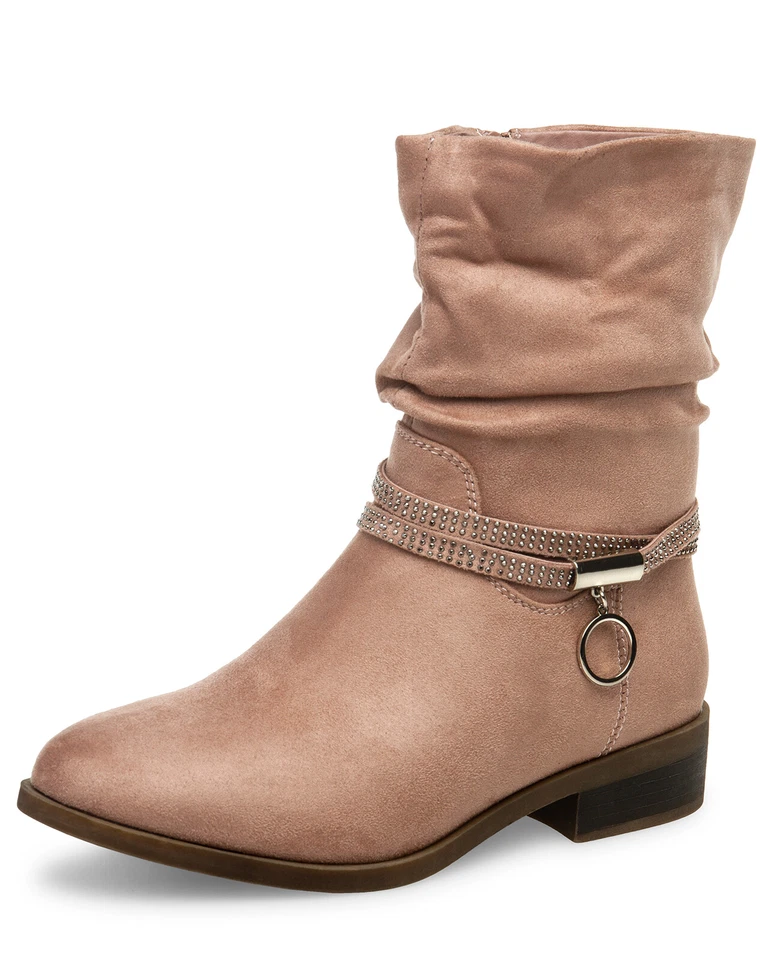 Caspar SBO091 Damen Kurzschaft Stiefel mit Strass Stiefelband