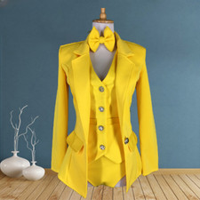 Women Yellow Vest Coat Shorts 3PCS Set Jazz Dance Team Performance Stage Outfit