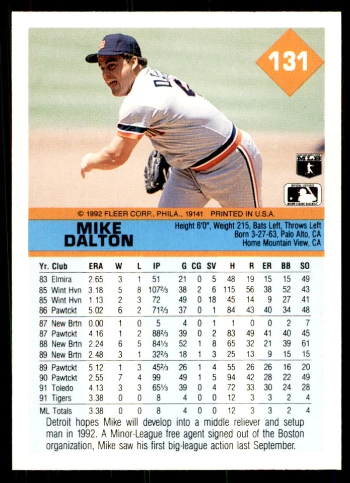 1992 Fleer Mike Dalton Baseball Cards #131 - Image 2 of 2