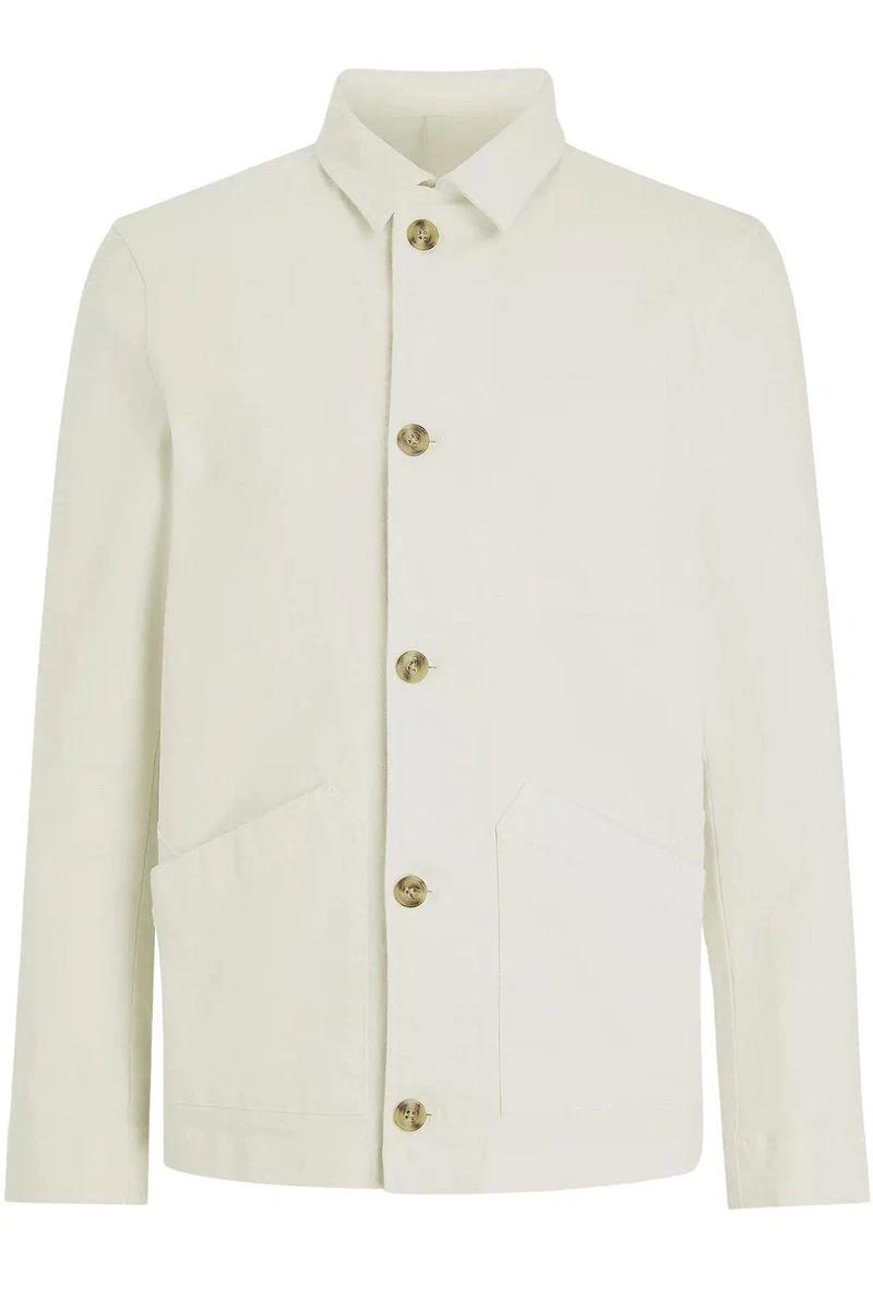 John Lewis Mens Cotton Ecru Utility Jacket with Collar and Pockets