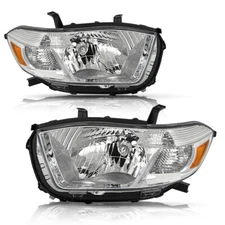 For 2008-2010 Toyota Highlander Chrome Housing Headlights Amber Corner Lamps L+R