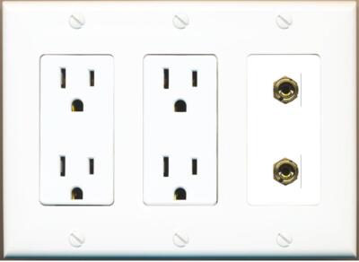 RiteAV 2 Banana 1 Speaker Surround Female Coupler Wall Plate 2 Outlet [White]