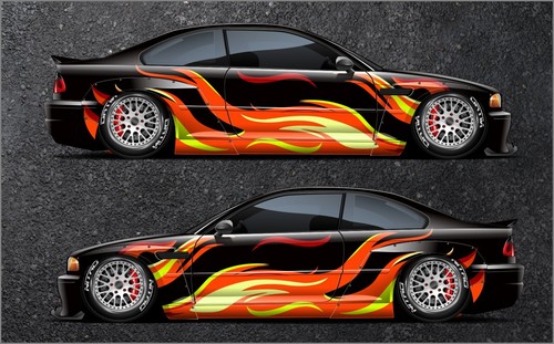 Car Side Wrap Flame Full Color Sticker Fire Livery Custom Graphics ...