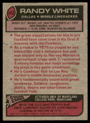 1977 Topps Football Randy White (A) Dallas Cowboys #342