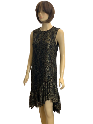 TAHARI Cocktail Party Dress Sleeveless Black Gold Lace Zip Size 8 NWT $258  | eBay