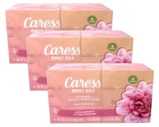 Caress Daily Silk Moisturizing Beauty Soap 3.75 oz 6 Bars White Peach 3 Pack