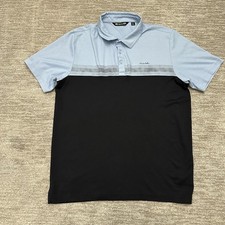 TravisMathew Polo Shirt Mens XL Blue Black Colorblock Stripe Performance Golf