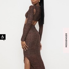 House Of CB Brown Set Maxi Skirt And Cropped Top With Long Sleeves Size Small