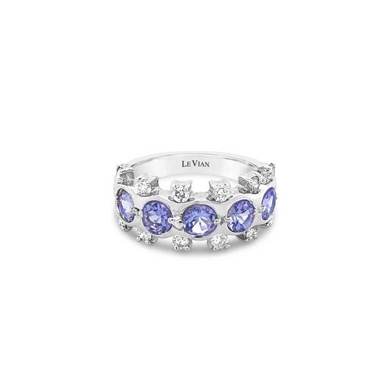 LeVian 14K White Gold Cocktail Ring w/ 1.33 TCW Blue Tanzanite & Diamond Size 4