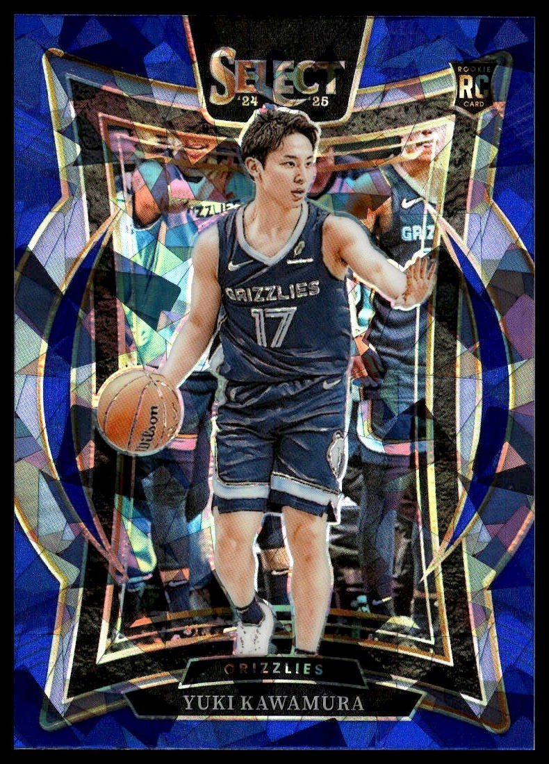 2024-25 Panini Select #76 Yuki Kawamura Blue Cracked Ice Prizm RC RC