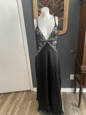 Vintage Night Gown Lily of France Made In USA Black Long With Lace Size L Hem