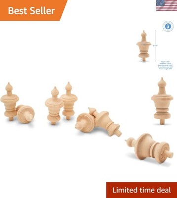 Large 3-1/2 Inch Unfinished Wood Finials - Pack of 6 for DIY Projects