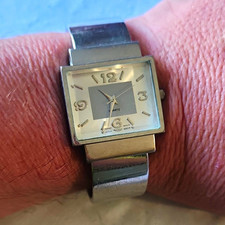Women’s Dress Quartz Rectangular Watch Silver/Gray Dial Silver Steel Bangle