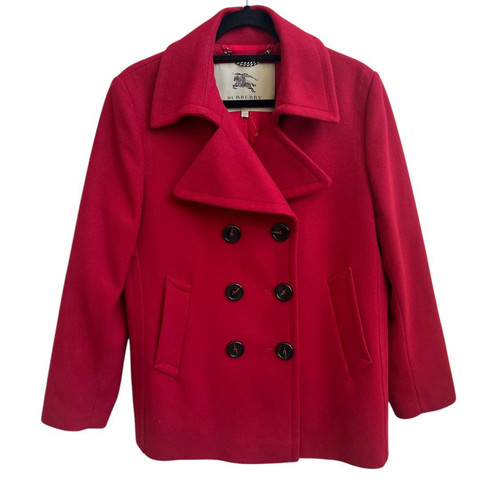 Burberry London Womens Sz XL Red Wool Cashmere Double Breasted Peacoat Coat
