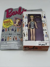 Vintage 1995 Basic Fun Barbie Doll Miniature Keychain Black & White Swimsuit