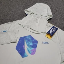 Aftco Shirt Men Large White Yurei Air O Mesh Hoodie Performance Fishing Facemask