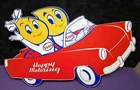 VINTAGE ESSO OIL DROP BOY GIRL CONVERTIBLE CAR 24"x 15" PORCELAIN METAL GAS SIGN