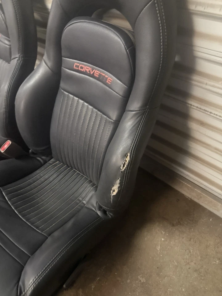 1997-2004 C5 Corvette OEM Assentos de Couro Preto Motorista Passageiro Power Sport*LEIA* - Imagem 3 de 4