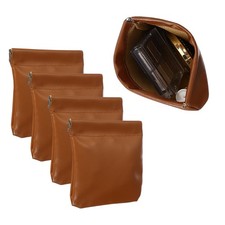 4Pcs Squeeze Coin Purse Pouch, Small Leather Change Purse, Brown