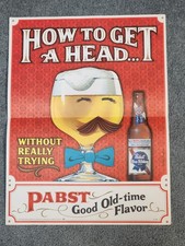 Vtg Pabst Blue Ribbon Beer "How to Get a Head" Advertising Poster Sign 1970s NOS