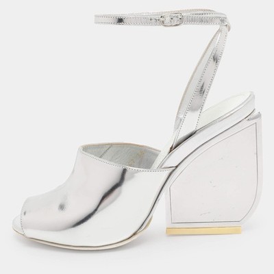 Maison Martin Margiela Silver Patent Leather Mirror Heel Ankle Strap Sandals
