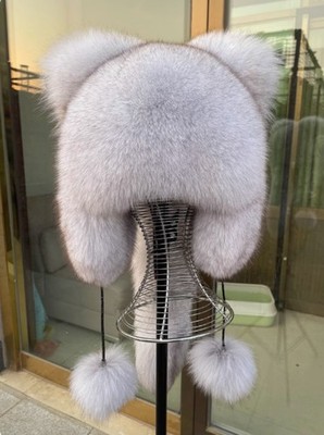 Women's Real Fox Fur Hat Russian Ushanka Hat Cossack Hat Winter Warm Outdoor Cap