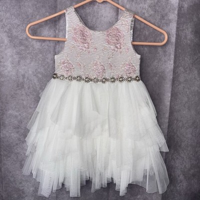 American Princess Girls Size 3T Pink Ivory Tulle Diamonds Pearls Glitter