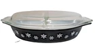 Vtg Pyrex #35 Black Snowflake Divided 1 -1/2 Qt Covered Casserole & Clear Lid ❄️
