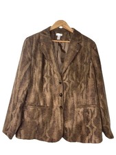 Chicos Blazer Women 3 US XL 16 Brown Snakeskin Soft Shimmer Lined Career Office