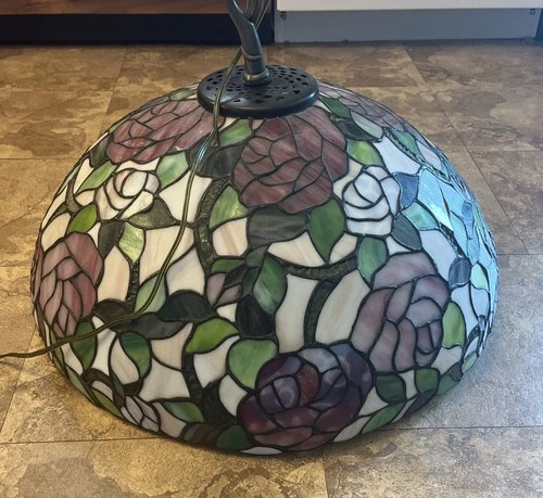 21” Tiffany-Style Stained Glass SHADE Hanging Pendant Lamp – Floral Rose Design
